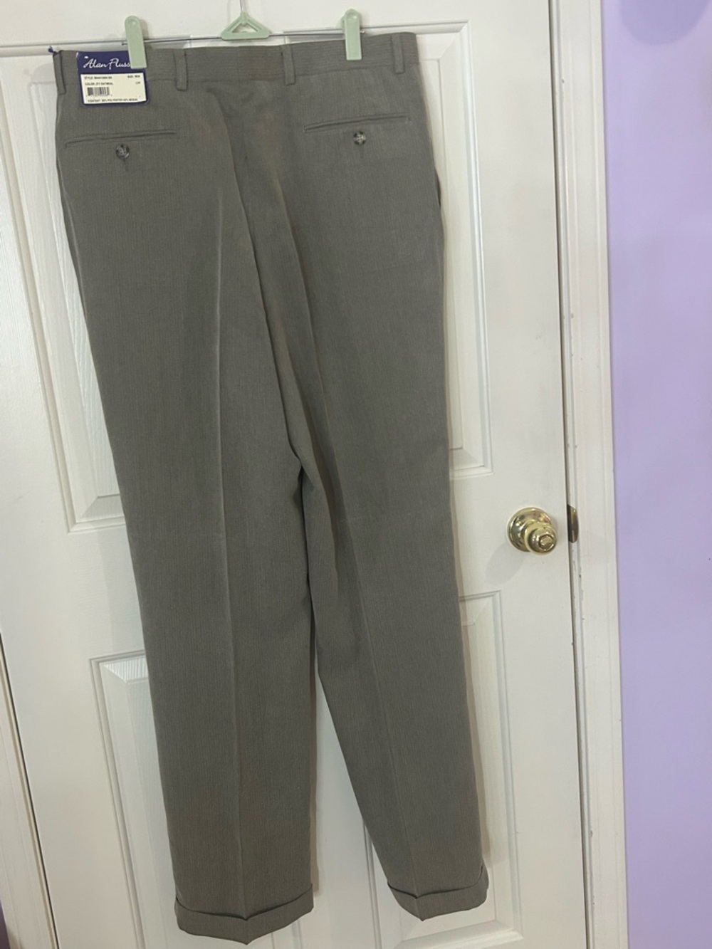 Alan Flusser Pleated Dress Suit Pants Cuffed Men Size 36x34 Oatmeal Beige - Picture 3 of 8